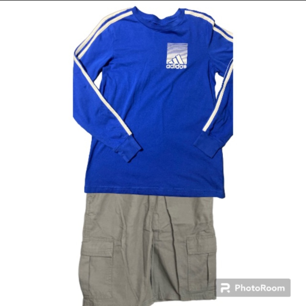 The Children's Place Gray boys Shorts Adjustable Size 14 and Adidas tshirt Sz 14